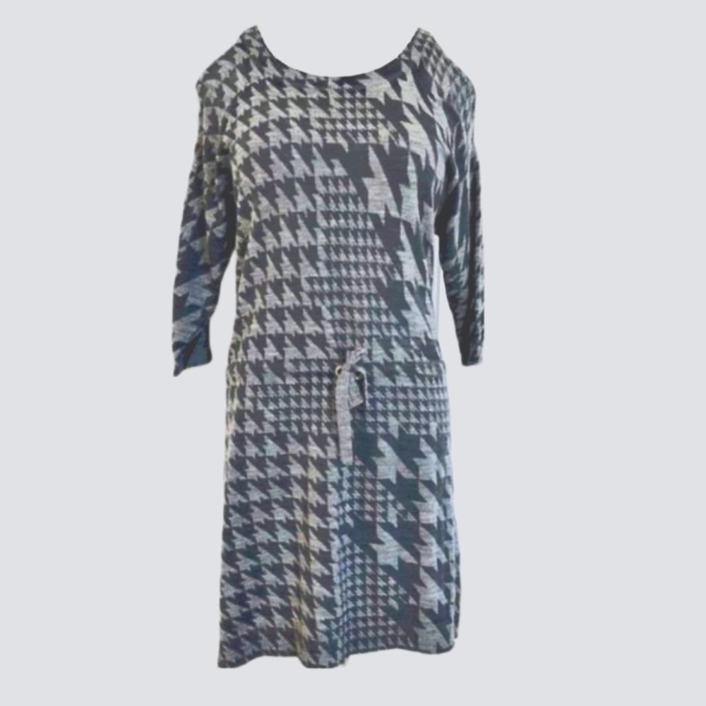 Armani Exchange Black & Gray Houndstooth Cold Shoulder‎ Kint Dress Size Small